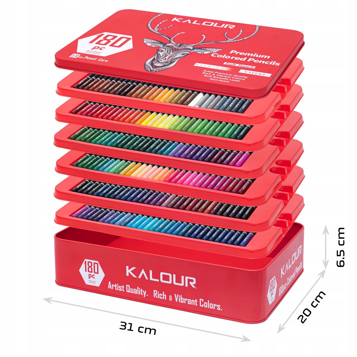 Kredki Kalour Soft 180 kolorów — czerwone