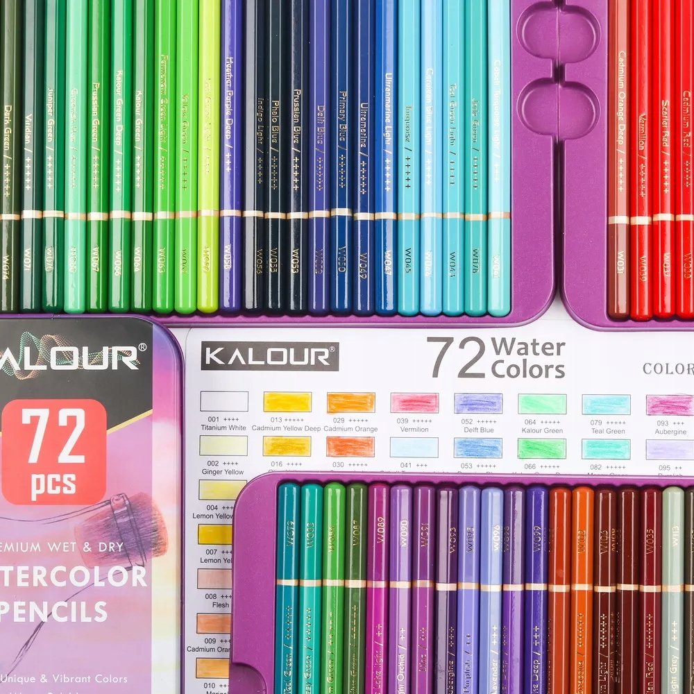 Kredki akwarelowe Kalour 72 kolorów — puszka